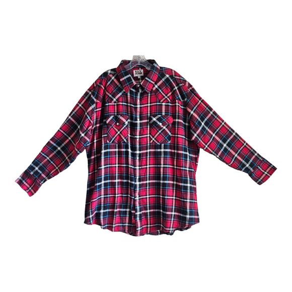 ELY CATTLEMAN Men XXL Flannel Pearl Snap Shirt Western Red Long Sleeve Chest 56 - Picture 1 of 7